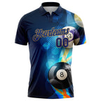 Custom Navy Royal-Old Gold 3D Pattern Design Billiards Performance Polo Shirt photo 2