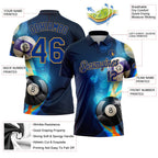 Custom Navy Royal-Old Gold 3D Pattern Design Billiards Performance Polo Shirt photo 3