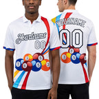 Custom White Black 3D Pattern Design Billiards Performance Polo Shirt worn front and back