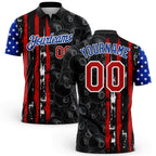 Custom Black Red-Royal 3D Pattern Design Billiards Snooker 8 Ball American Flag Performance Polo Shirt