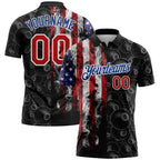 Custom Black Red-Royal 3D Pattern Design Billiards Snooker 8 Ball American Flag Performance Polo Shirt photo 1