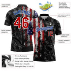 Custom Black Red-Royal 3D Pattern Design Billiards Snooker 8 Ball American Flag Performance Polo Shirt photo 3