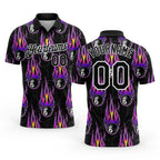 Custom Black White-Purple 3D Pattern Design Flame Billiards 8 Ball Performance Polo Shirt