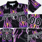 Custom Black White-Purple 3D Pattern Design Flame Billiards 8 Ball Performance Polo Shirt detail