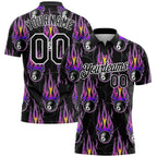 Custom Black White-Purple 3D Pattern Design Flame Billiards 8 Ball Performance Polo Shirt photo 1
