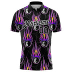 Custom Black White-Purple 3D Pattern Design Flame Billiards 8 Ball Performance Polo Shirt photo 2