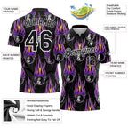 Custom Black White-Purple 3D Pattern Design Flame Billiards 8 Ball Performance Polo Shirt photo 3