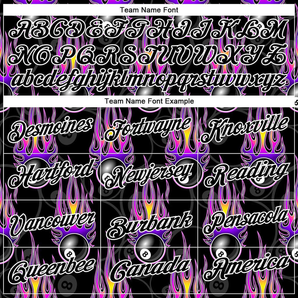 Custom Black White-Purple 3D Pattern Design Flame Billiards 8 Ball Performance Polo Shirt photo 4