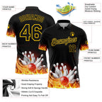 Custom Black Gold 3D Pattern Design Flame Bowling Performance Polo Shirt photo 4
