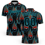 Custom Black Lakes Blue 3D Pattern Design Bowling Ball With Hotrod Flame Performance Polo Shirt