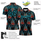 Custom Black Lakes Blue 3D Pattern Design Bowling Ball With Hotrod Flame Performance Polo Shirt photo 3
