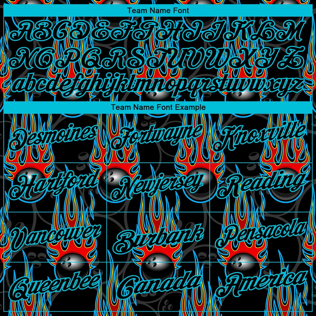 Custom Black Lakes Blue 3D Pattern Design Bowling Ball With Hotrod Flame Performance Polo Shirt photo 4