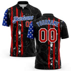 Custom Black Red-Royal 3D Pattern Design Bowling Ball American Flag Performance Polo Shirt