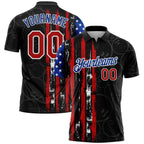 Custom Black Red-Royal 3D Pattern Design Bowling Ball American Flag Performance Polo Shirt photo 1