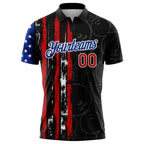 Custom Black Red-Royal 3D Pattern Design Bowling Ball American Flag Performance Polo Shirt photo 2