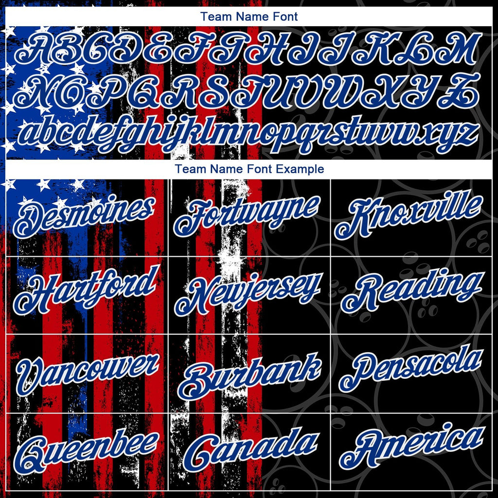 Custom Black Red-Royal 3D Pattern Design Bowling Ball American Flag Performance Polo Shirt photo 4