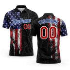 Custom Black Red-Royal 3D Pattern Design Bowling Ball American Flag Performance Polo Shirt
