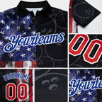 Custom Black Red-Royal 3D Pattern Design Bowling Ball American Flag Performance Polo Shirt detail
