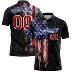 Custom Black Red-Royal 3D Pattern Design Bowling Ball American Flag Performance Polo Shirt photo 1