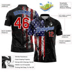 Custom Black Red-Royal 3D Pattern Design Bowling Ball American Flag Performance Polo Shirt photo 4