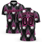 Custom Black Pink 3D Pattern Design Firely Golf Ball Performance Golf Polo Shirt