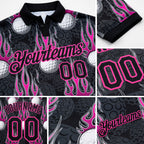 Custom Black Pink 3D Pattern Design Firely Golf Ball Performance Golf Polo Shirt detail
