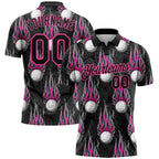 Custom Black Pink 3D Pattern Design Firely Golf Ball Performance Golf Polo Shirt photo 1