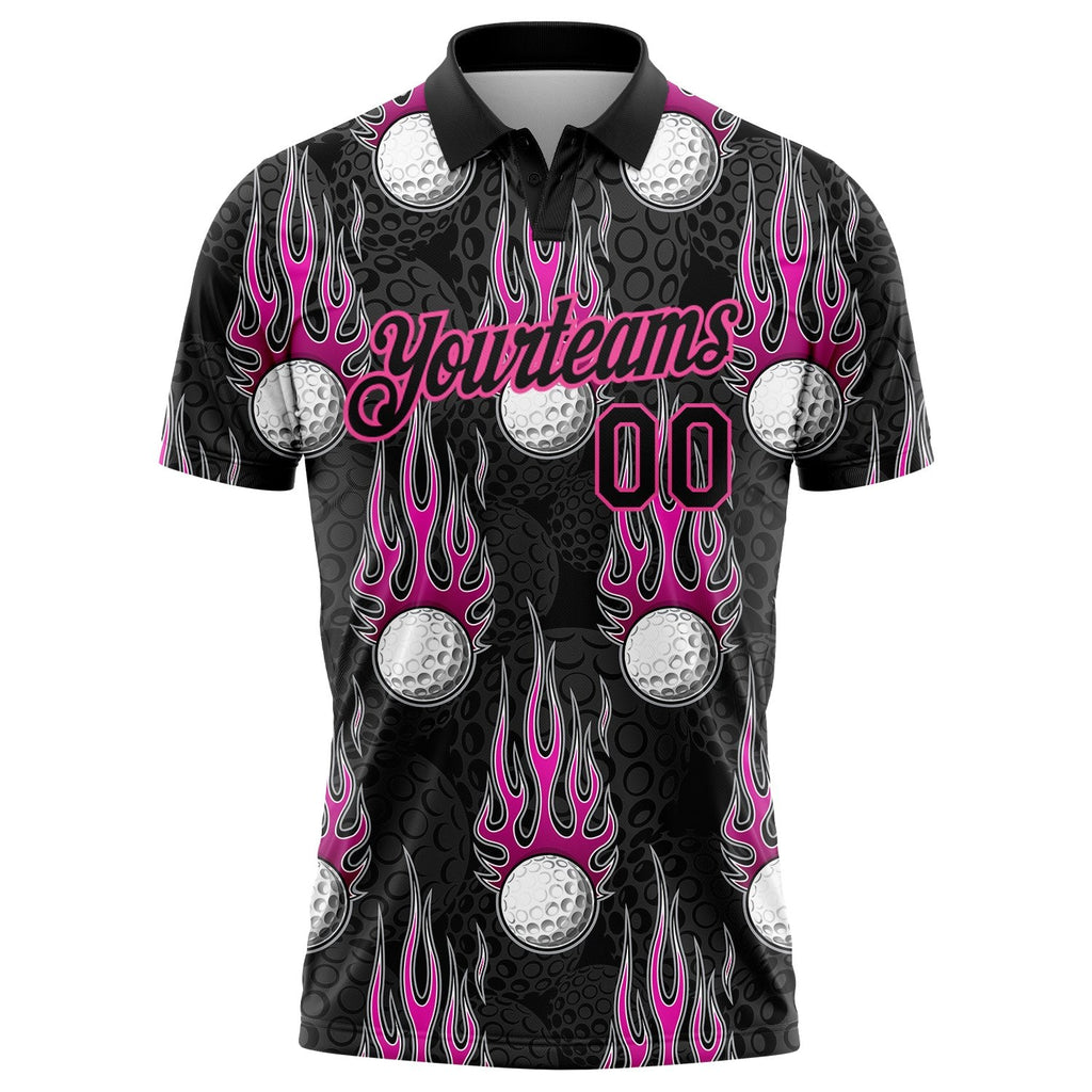 Custom Black Pink 3D Pattern Design Firely Golf Ball Performance Golf Polo Shirt photo 2