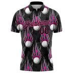 Custom Black Pink 3D Pattern Design Firely Golf Ball Performance Golf Polo Shirt photo 2
