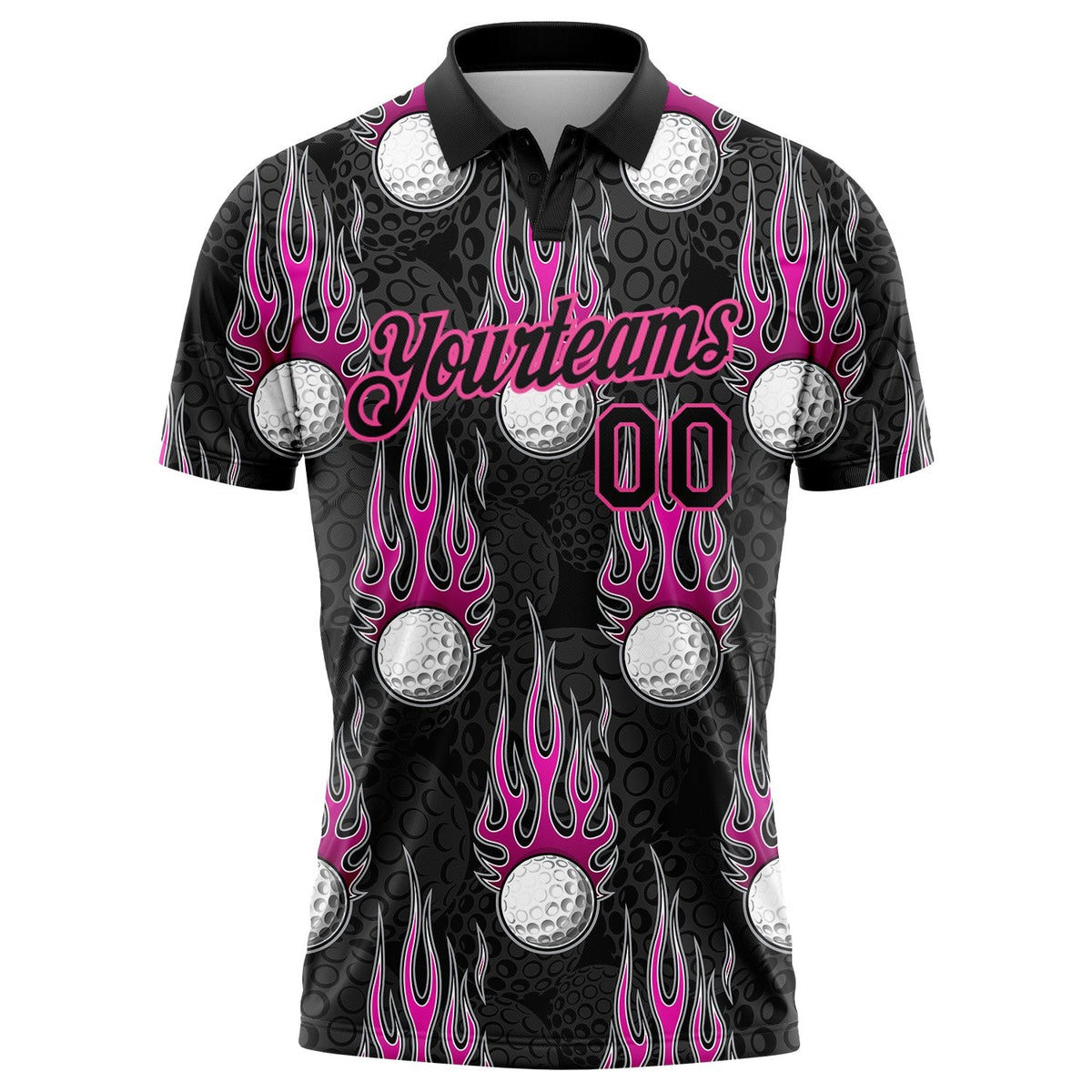 Custom Black Pink 3D Pattern Design Firely Golf Ball Performance Golf Polo Shirt photo 2