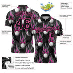 Custom Black Pink 3D Pattern Design Firely Golf Ball Performance Golf Polo Shirt photo 3
