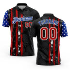 Custom Black Red-Royal 3D Pattern Design Golf Ball American Flag Performance Golf Polo Shirt