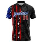 Custom Black Red-Royal 3D Pattern Design Golf Ball American Flag Performance Golf Polo Shirt photo 2