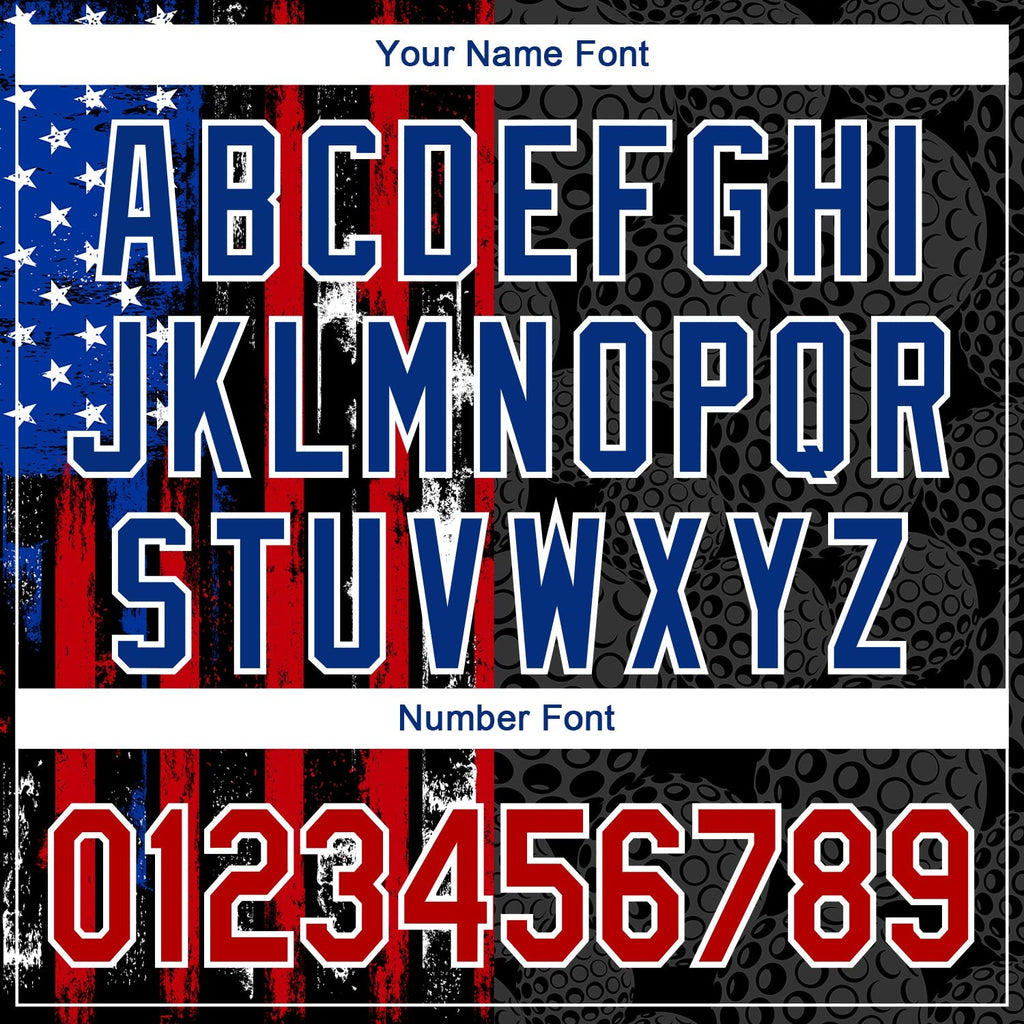 Custom Black Red-Royal 3D Pattern Design Golf Ball American Flag Performance Golf Polo Shirt photo 5
