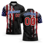 Custom Black Red-Royal 3D Pattern Design Golf Ball American Flag Performance Golf Polo Shirt