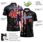 Custom Black Red-Royal 3D Pattern Design Golf Ball American Flag Performance Golf Polo Shirt photo 3
