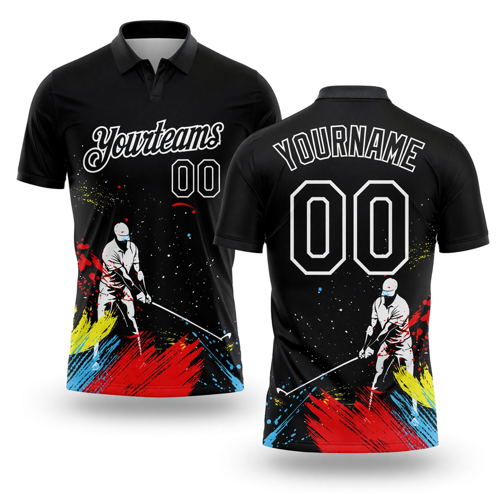 Custom Black White 3D Pattern Design Golfing Performance Golf Polo Shirt