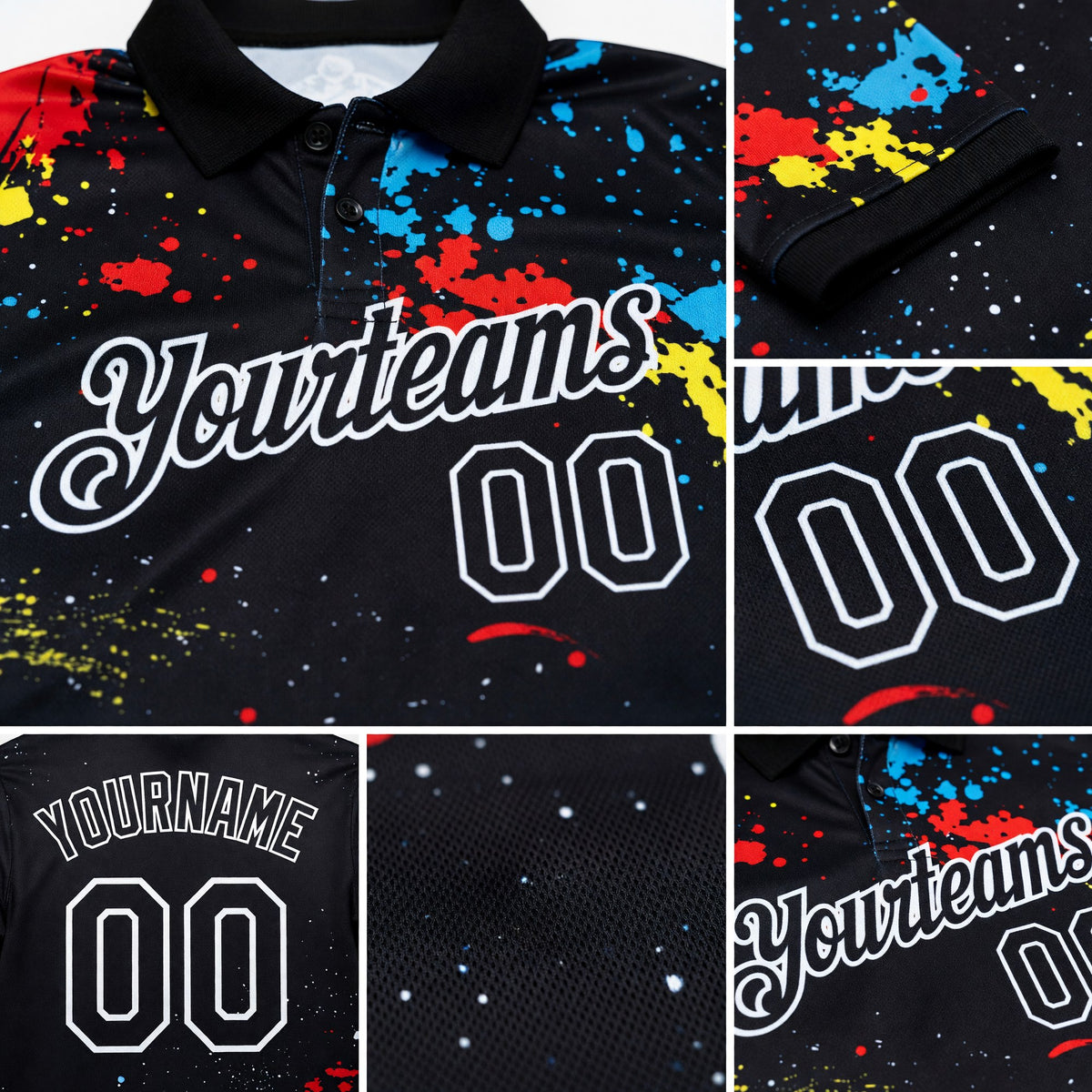 Custom Black White 3D Pattern Design Golfing Performance Golf Polo Shirt detail