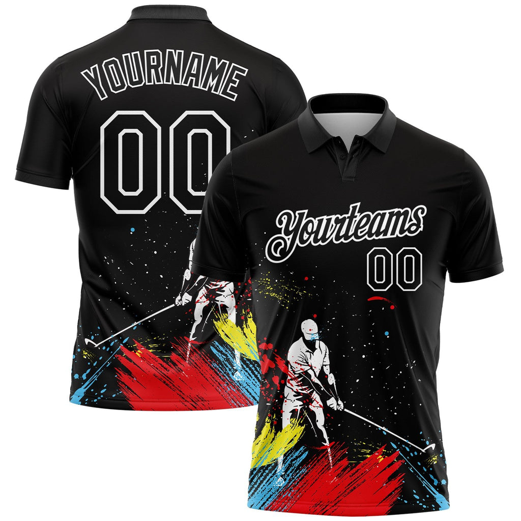 Custom Black White 3D Pattern Design Golfing Performance Golf Polo Shirt photo 1