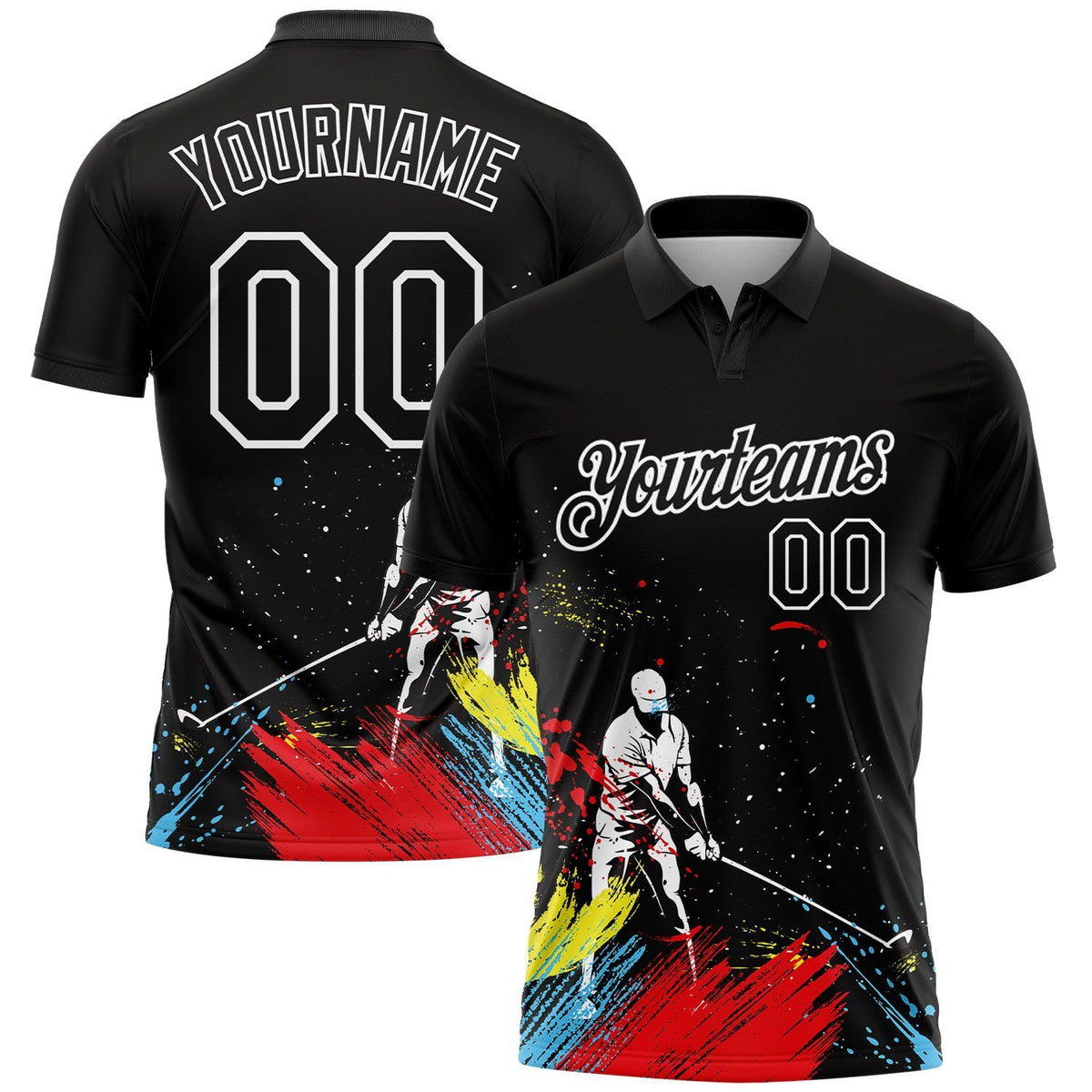 Custom Black White 3D Pattern Design Golfing Performance Golf Polo Shirt photo 1