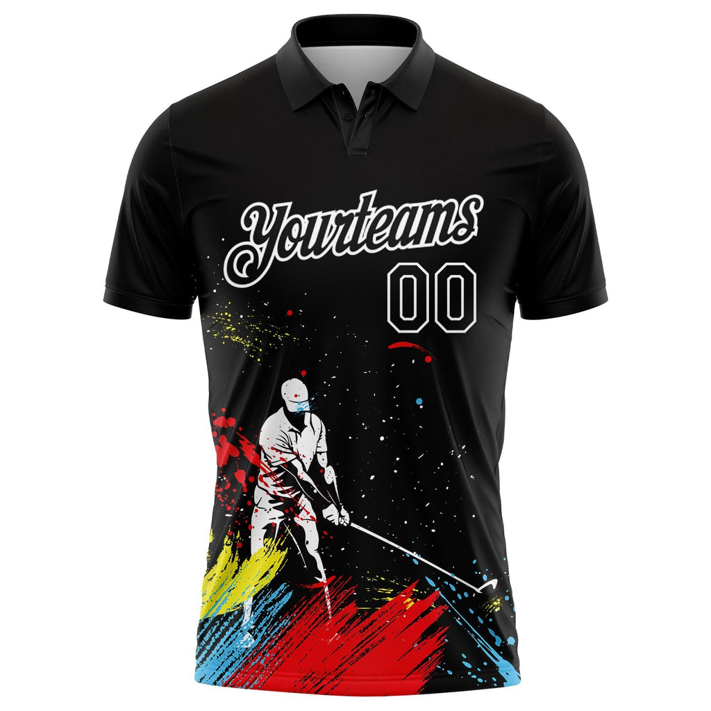 Custom Black White 3D Pattern Design Golfing Performance Golf Polo Shirt photo 2