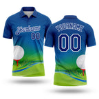 Custom Royal White 3D Pattern Design Golf Ball Performance Golf Polo Shirt