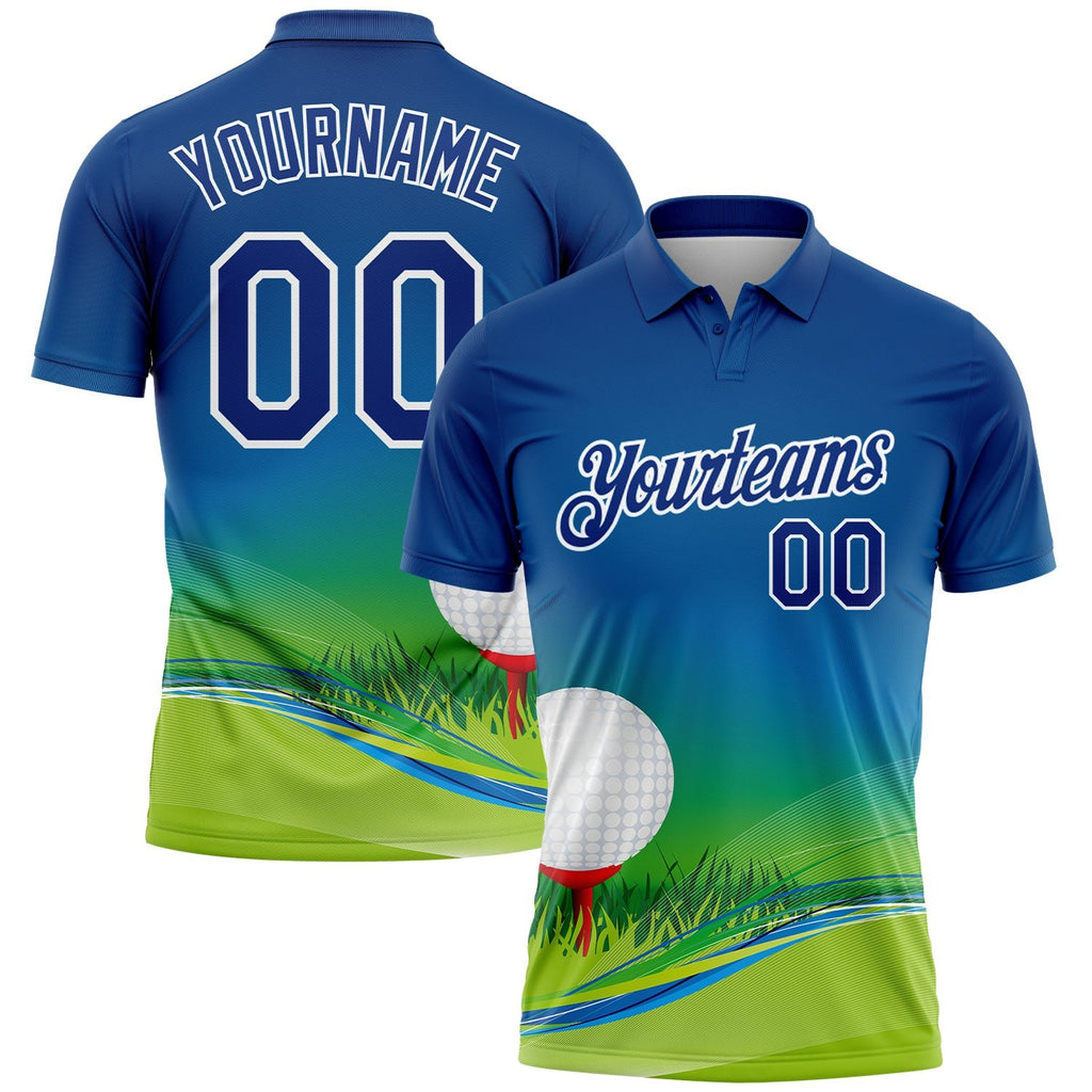 Custom Royal White 3D Pattern Design Golf Ball Performance Golf Polo Shirt photo 1