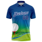 Custom Royal White 3D Pattern Design Golf Ball Performance Golf Polo Shirt photo 2