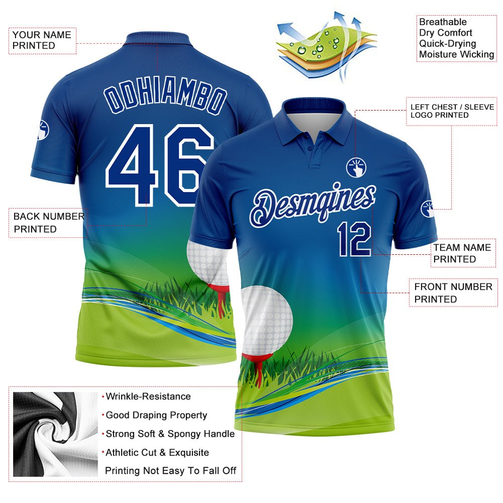 Custom Royal White 3D Pattern Design Golf Ball Performance Golf Polo Shirt photo 3