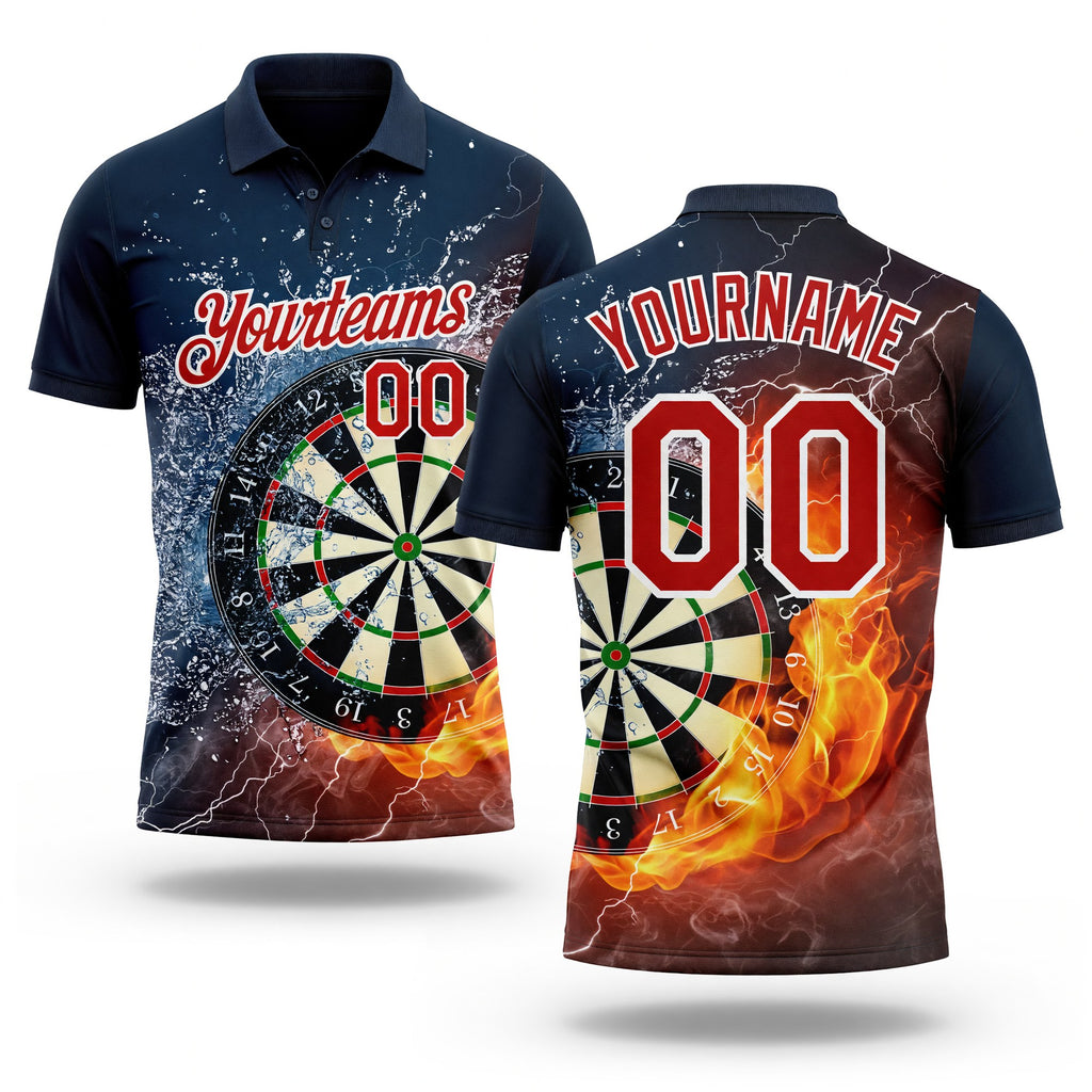 Custom Black Red-White 3D Pattern Design Flame Dart Board Performance Golf Polo Shirt
