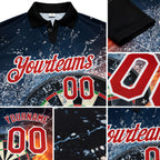 Custom Black Red-White 3D Pattern Design Flame Dart Board Performance Golf Polo Shirt detail