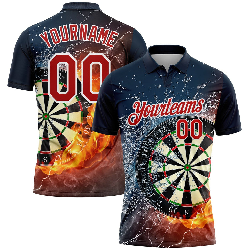 Custom Black Red-White 3D Pattern Design Flame Dart Board Performance Golf Polo Shirt photo 1