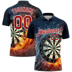 Custom Black Red-White 3D Pattern Design Flame Dart Board Performance Golf Polo Shirt photo 1