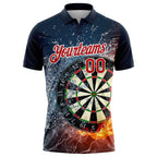 Custom Black Red-White 3D Pattern Design Flame Dart Board Performance Golf Polo Shirt photo 2